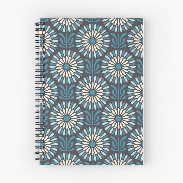 Item preview, KF 0314 A - Vintage Retro Daisy 70s Floral Pattern in Blue Cream Black designed and sold by KhakiFinch.