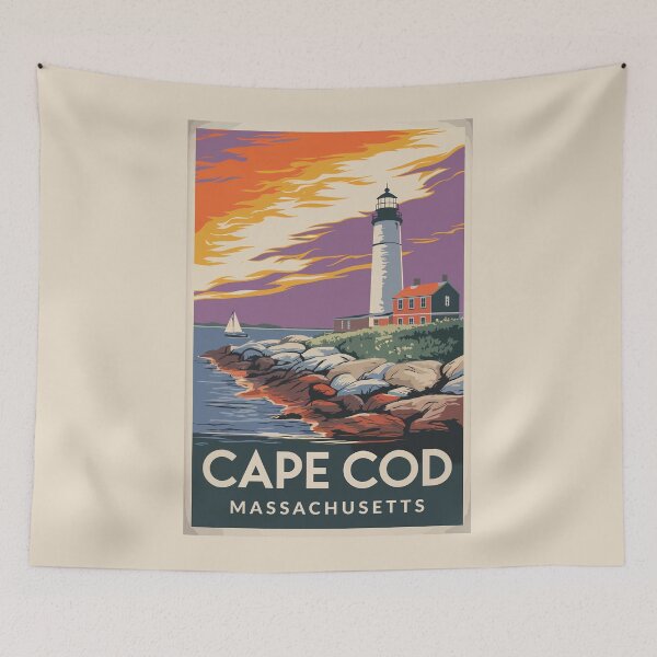 Item preview, Cape Cod Massachusetts Illustration Travel Art Vintage designed and sold by KrisSidDesigns.