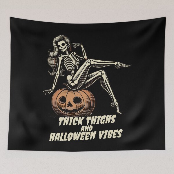 Item preview, Funny Halloween Vibes Thick Thighs Skeleton Art designed and sold by LuminOrb.