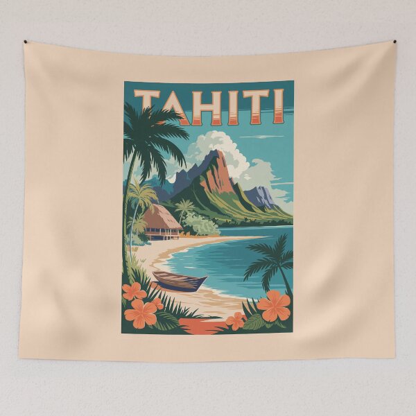 Item preview, Tahiti French Polynesia Illustration Travel Art Vintage designed and sold by KrisSidDesigns.