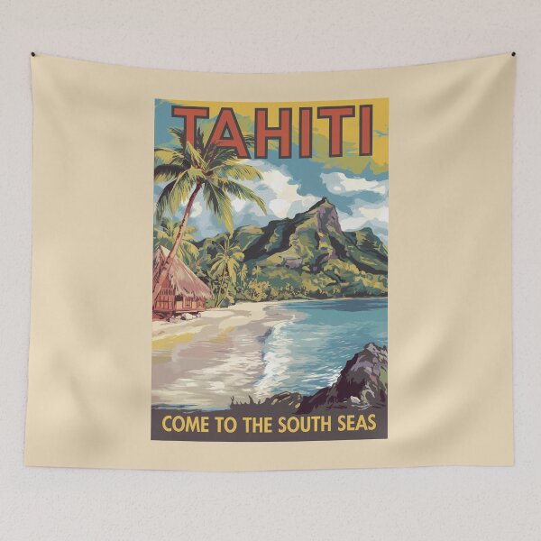 Item preview, Tahiti French Polynesia Painterly Travel Art Vintage designed and sold by KrisSidDesigns.