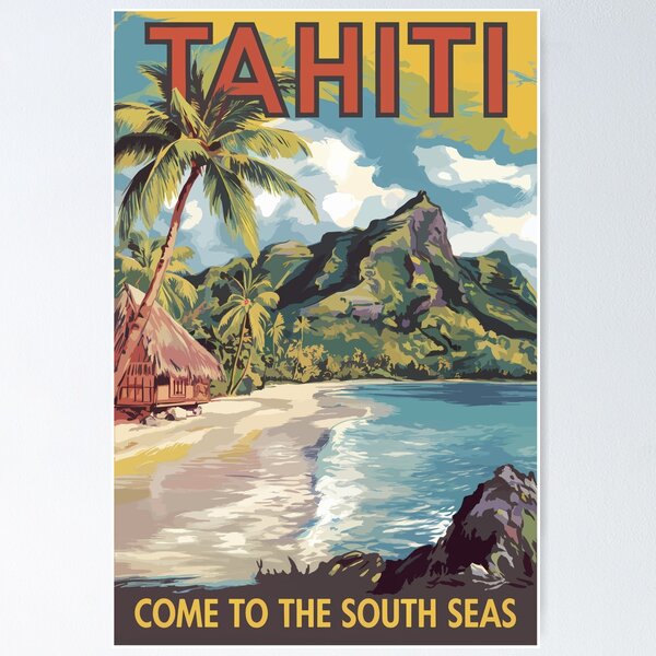 Item preview, Tahiti French Polynesia Painterly Travel Art Vintage designed and sold by KrisSidDesigns.