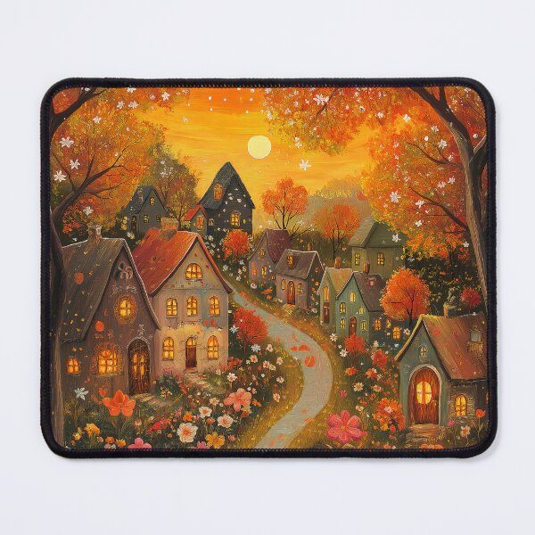Item preview, Autumn Nights, Folk Art Autumn Scene, Floral Art designed and sold by Neika Shimm Designs.