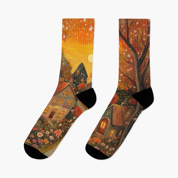 Item preview, Autumn Nights, Folk Art Autumn Scene, Floral Art designed and sold by Neika Shimm Designs.