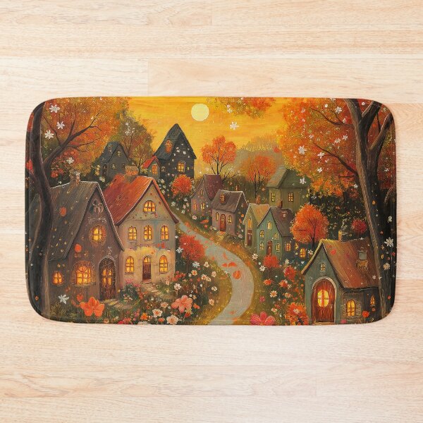 Item preview, Autumn Nights, Folk Art Autumn Scene, Floral Art designed and sold by Neika Shimm Designs.