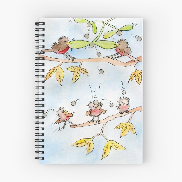 Item preview, Christmas Robins playing with mistletoe, silly, humour designed and sold by Claire Harrison Art.