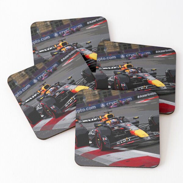 Item preview, Max Verstappen racing his 2024 F1 car during the Azerbaijan Grand Prix at the streets of Baku watercolor designed and sold by Rodissimus1984.