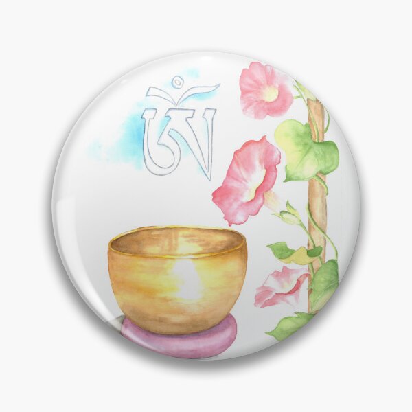 Item preview, Tibetan OM singing bowl with original watercolor floral designed and sold by Yarlseri.