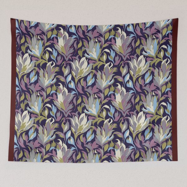 Item preview, Flowers abstract brush strokes olive green purple blue designed and sold by Alessandro Remo Mazzoni Remotextiles.