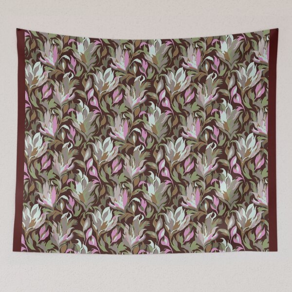 Item preview, Flowers abstract brush strokes pink cachi green brown designed and sold by Alessandro Remo Mazzoni Remotextiles.