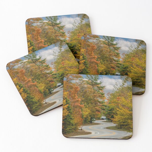 Item preview, Curvy Road with colorful Autumn trees and cloudy blue sky designed and sold by amcimages.