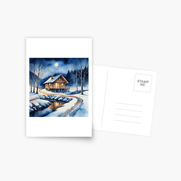 Item preview, "Cozy Winter Cabin in Snowy Forest – Watercolor Art of Peaceful Winter Nights" designed and sold by murat9000.