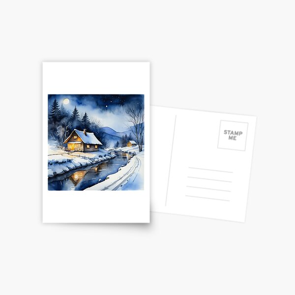Item preview, "Cozy Winter Cabin in Snowy Forest – Watercolor Art of Peaceful Winter Nights" designed and sold by murat9000.
