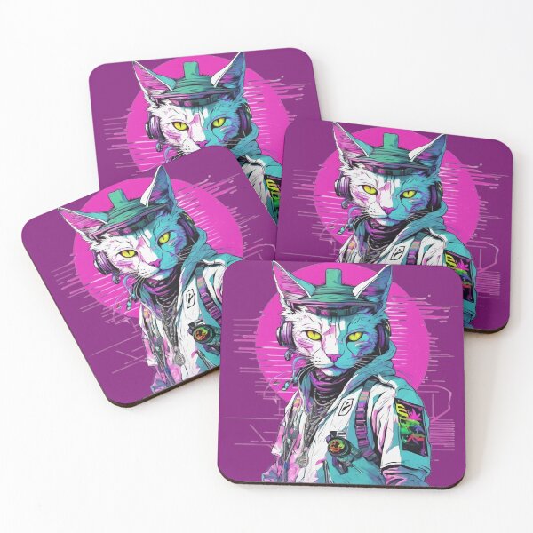 Item preview, Neon Cyberpunk Warrior Cat designed and sold by WILD-WILD-CAT.