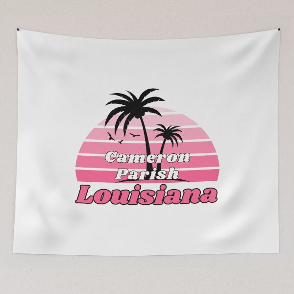 Item preview, Retro Cool Cameron Parish Beach Louisiana Palm Tree at Sunset Souvenirs designed and sold by karmdaf.