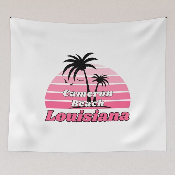 Item preview, Retro Cool Cameron Beach Louisiana Palm Tree at Sunset Souvenirs designed and sold by karmdaf.