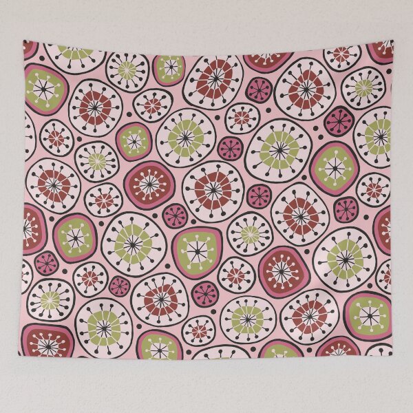 Item preview, Cranberry and Avocado Hand Drawn Mid Century Geometric Pattern designed and sold by schorrnuff.