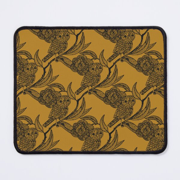 Item preview, Golden mustard Owl and Floral Pattern – Medieval Manuscript Inspired Design Illustration by jemma jamie skidmore designed and sold by Jemma Jamie Skidmore.