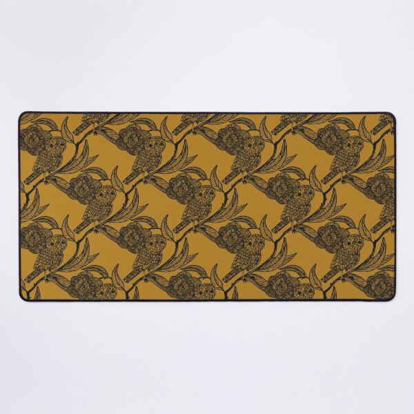Item preview, Golden mustard Owl and Floral Pattern – Medieval Manuscript Inspired Design Illustration by jemma jamie skidmore designed and sold by Jemma Jamie Skidmore.