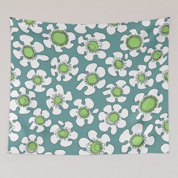 Item preview, Retro Hand Drawn Single Line Green Eye Daisies Pattern designed and sold by schorrnuff.