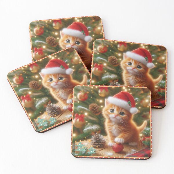 Item preview, Kitten wearing a christmas hat near christmas tree  designed and sold by SrumbleArt.
