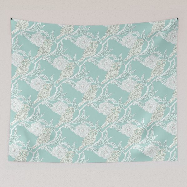 Item preview, Wedgwood blue Owl and Floral Pattern – Medieval Manuscript Inspired Design Illustration by jemma jamie skidmore  designed and sold by Jemma Jamie Skidmore.