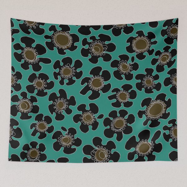 Item preview, Single Line Hand Drawn Black Daisy Floral Pattern on Green designed and sold by schorrnuff.