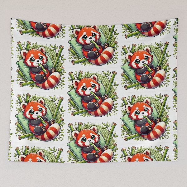 Item preview, Relaxed Red Panda Lounging in a Bamboo Forest – Playful Panda Design designed and sold by ArtfullyJua.