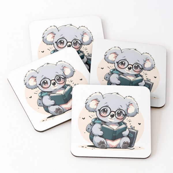Item preview, Kawaii Koala Reading Books Wearing Glasses  designed and sold by RetroPop23.