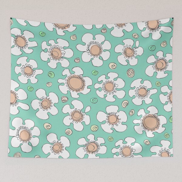 Item preview, Hand Drawn Single Line White Daisy Floral Pattern on Green designed and sold by schorrnuff.