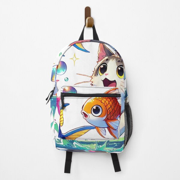 Item preview, white cat with blue eyes chasing fish in the water designed and sold by LOAMBO5AI.