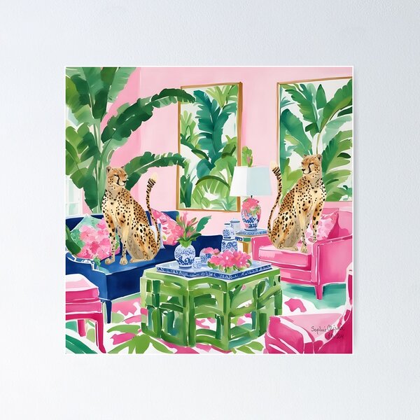 Item preview, Two cheetahs in preppy Palm Beach interior designed and sold by SophieClimaArt.
