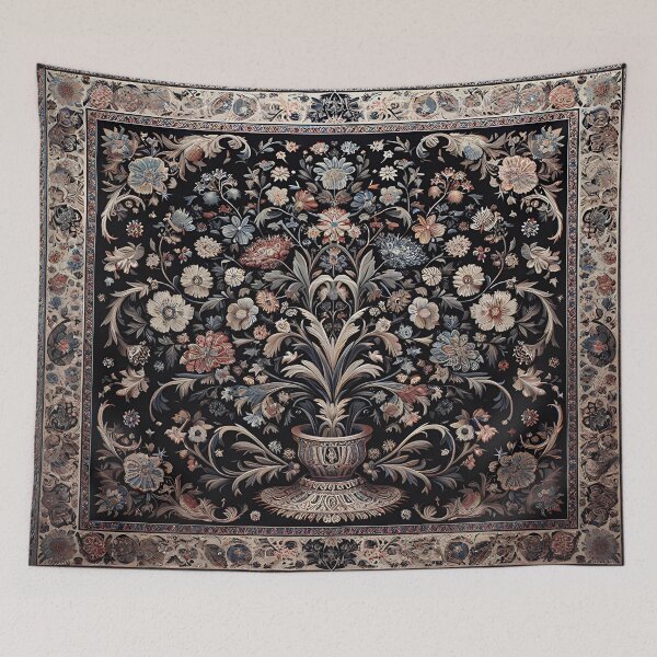 Item preview, Folklore | Cottagecore featuring colorful medieval flowers in a vase intricately intertwined against a rich black background. designed and sold by DrewRomeoCo.