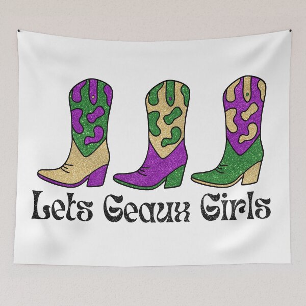 Item preview, Let's Geaux Girls Sparkly Mardi Gras Cowgirl Boots designed and sold by Magnolia Valley Art.