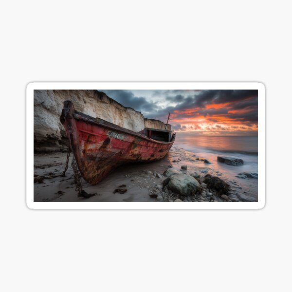 Vista previa del artículo con la obra «Embarcación en ruinas en la costa portuguesa», diseñado y vendido por DigiCre8.