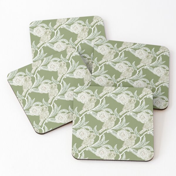 Item preview, Charleston Sage green Owl and Floral Pattern – Medieval Manuscript Inspired Design Illustration by jemma jamie skidmore  designed and sold by Jemma Jamie Skidmore.