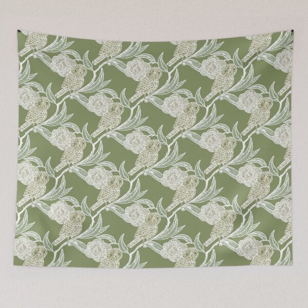 Item preview, Charleston Sage green Owl and Floral Pattern – Medieval Manuscript Inspired Design Illustration by jemma jamie skidmore  designed and sold by Jemma Jamie Skidmore.