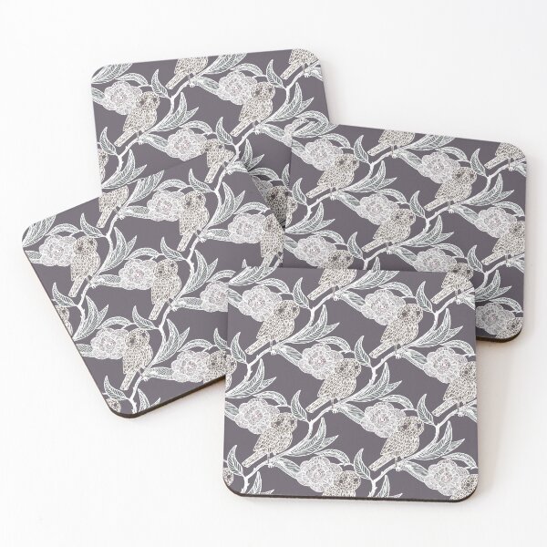 Item preview, Charleston plum Owl and Floral Pattern – Medieval Manuscript Inspired Design Illustration by jemma jamie skidmore  designed and sold by Jemma Jamie Skidmore.