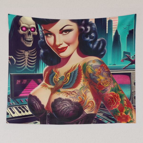 Item preview, Retrowave Tattoo Pin-up designed and sold by PulpVintage.