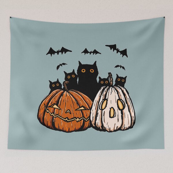 Item preview, Spooky Cats and Pumpkins designed and sold by KilkennyCat Art.