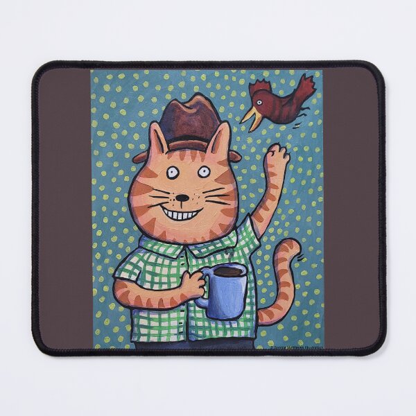 Item preview, Cat with coffee and plaid shirt designed and sold by BonnieCreative.