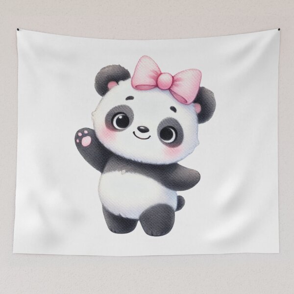 Item preview, Cute Panda Waving with Pink Bow designed and sold by Little Care Studio.