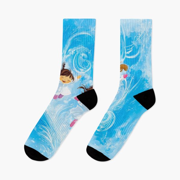 Item preview, three young girls in white coats and pink boots, leaping through a swirling winter wonderland.  designed and sold by HEMRO.