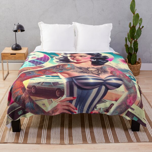 Item preview, Retrowave Tattooed Pinup designed and sold by PulpVintage.