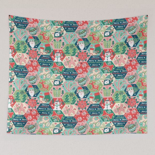 Item preview, Cozy Christmas Holiday Hexagonal Patchwork Cheater Kids Quilt designed and sold by sarakaquabubble.