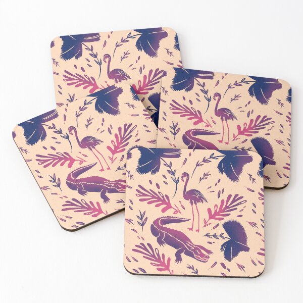 Item preview, Peach and Deep Purple Flamingo Crocodile Jungle Pattern  designed and sold by murraymont.