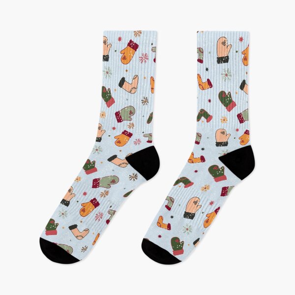 Item preview, Retro Christmas Cozy socks and mittens tossed with stars snowflakes designed and sold by sarakaquabubble.