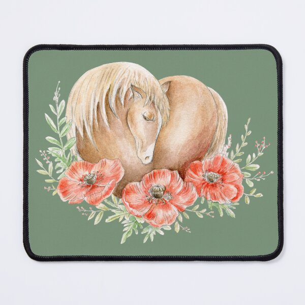 Item preview, Horse in heart shape pose with red poppy flowers watercolor painting designed and sold by Sarah Trett.