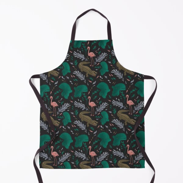 Item preview, Night Black, Green and Coral Pink Flamingo Crocodile Jungle Pattern designed and sold by murraymont.