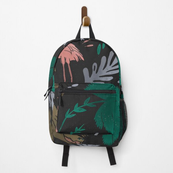 Item preview, Night Black, Green and Coral Pink Flamingo Crocodile Jungle Pattern designed and sold by murraymont.